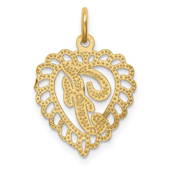 14k Yellow Gold, Grace Collection, Satin Heart Initial F Pendant, 15mm - Picture 3 of 6